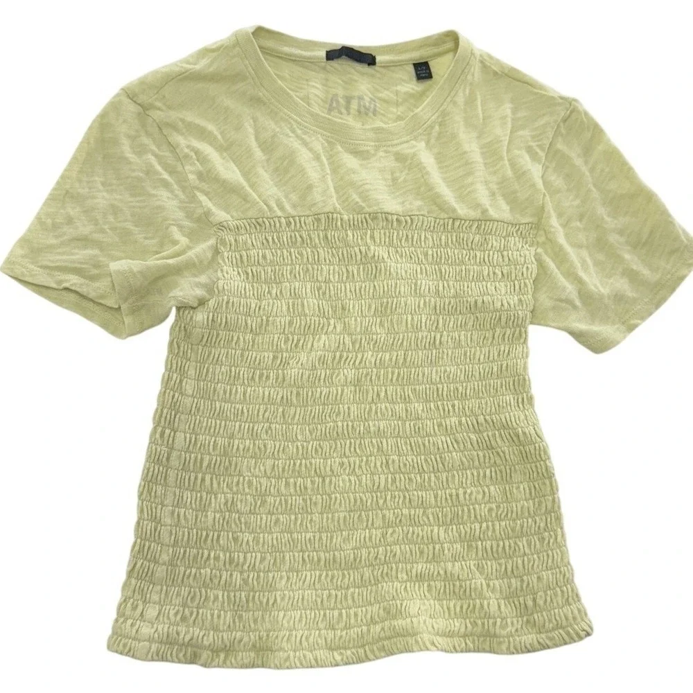 ATM Anthony Thomas Melillo Tee Women Large‎ Yellow Smocked Slub Cotton